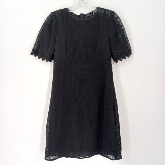 NANETTE LEPORE 2 Black Lace A Line Dress Eyelet Texture Lined Classic Zip Back - Picture 3 of 15